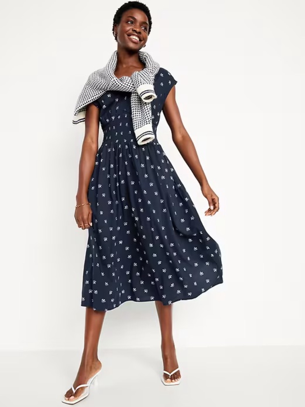 Old Navy Petite Waist-Defined Midi Dress - Picture 2 of 12